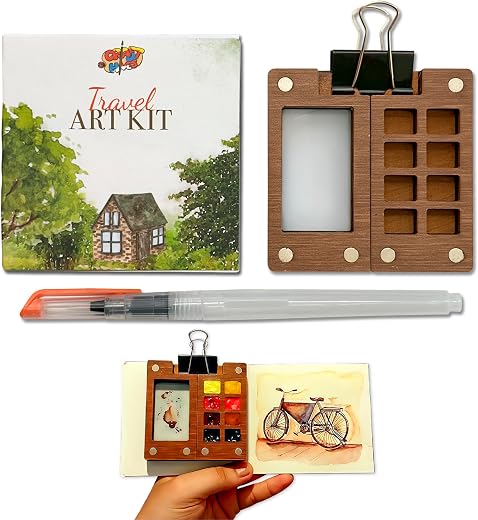 The Crafthives Portable Watercolor Paint Set with Mini Sketchbook & Brush – Travel Art Kit for Kids & Adults, Compact Pain...