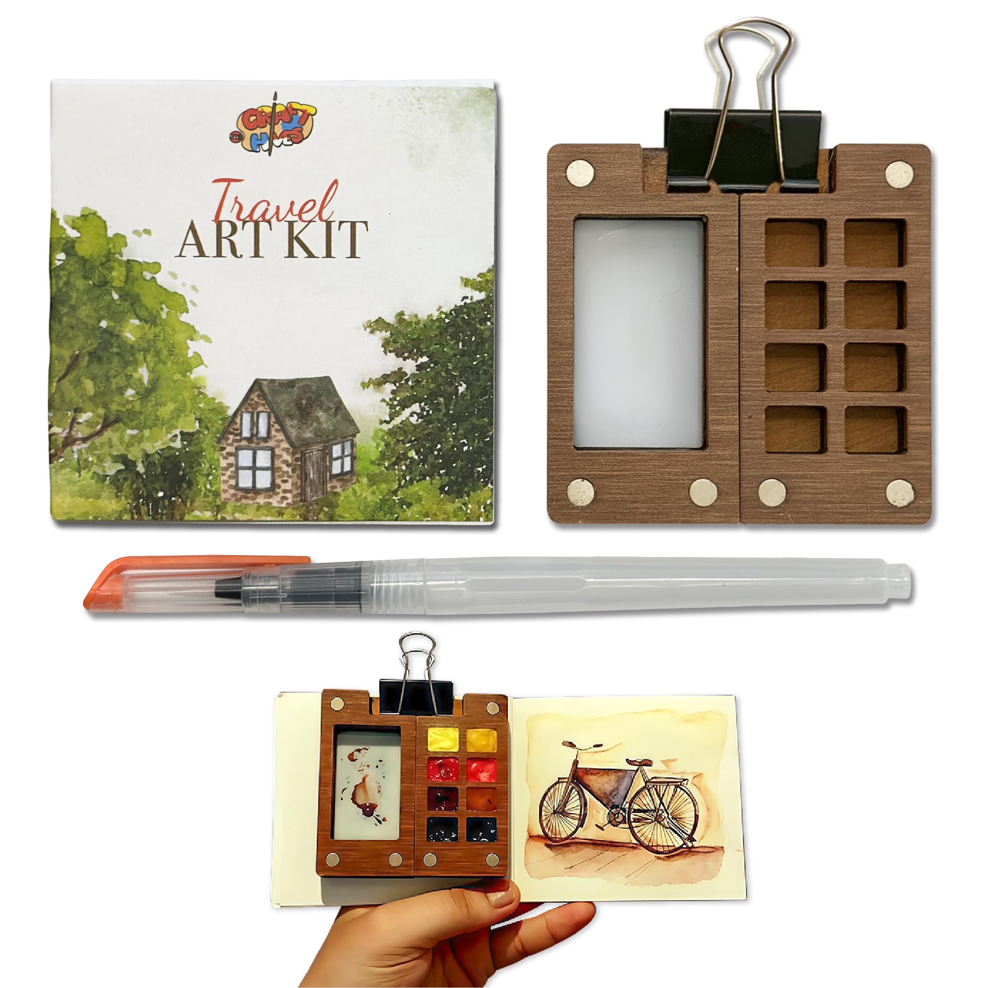 The Crafthives Travel Art Kit - Mini Palette for Painting, Colour Palette, Wooden Pallets for Bed - Compact Painting Set for Artists-image-47