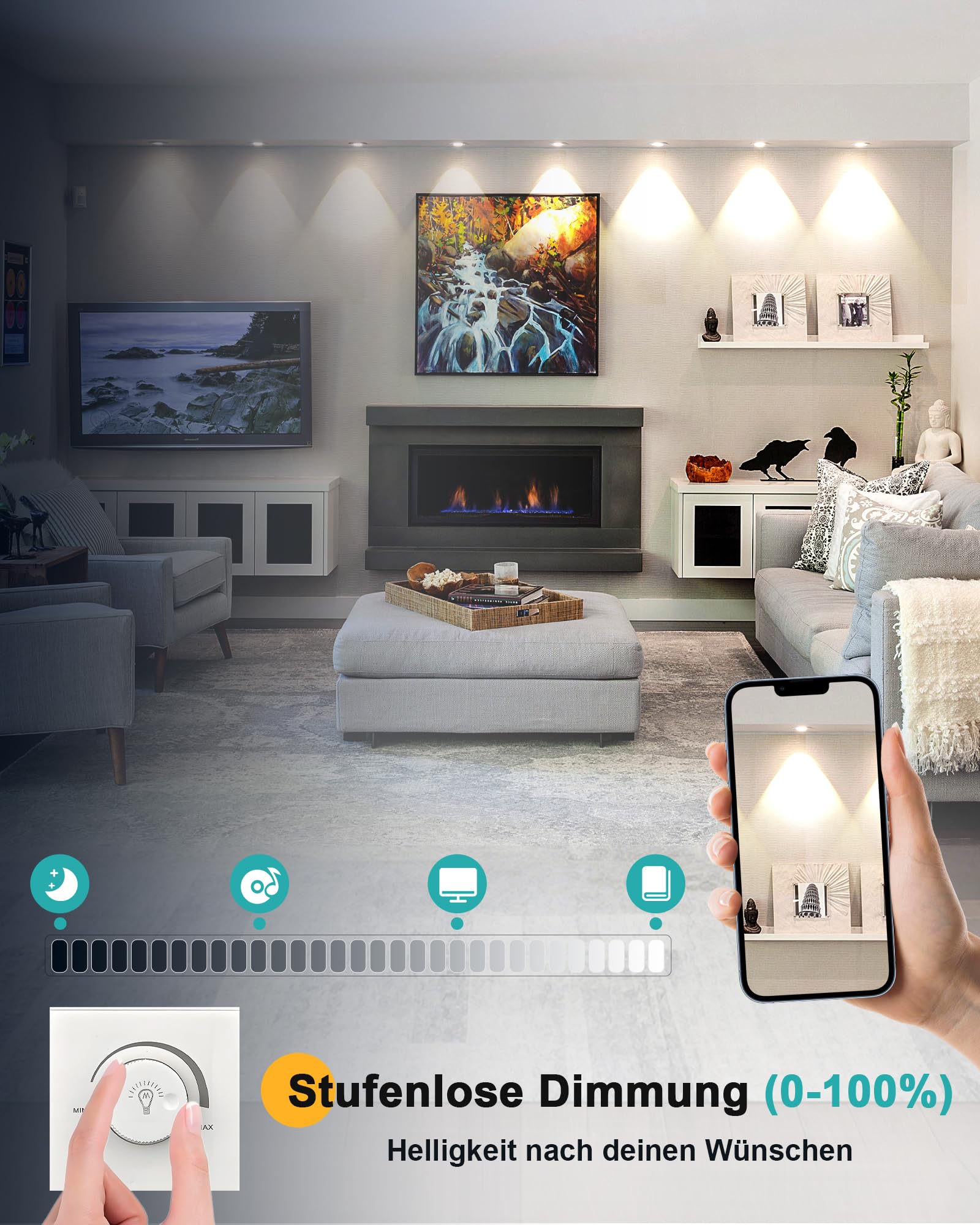 HiBay 8er LED Einbaustrahler Flach COB 10W LED Spots Dimmbar Schwarz Matt Einbauleuchten 65-85mm Lochmaß 4000K Neutralweiß 850LM für Schlafzimmer Wohnzimmer Exhibition Hall