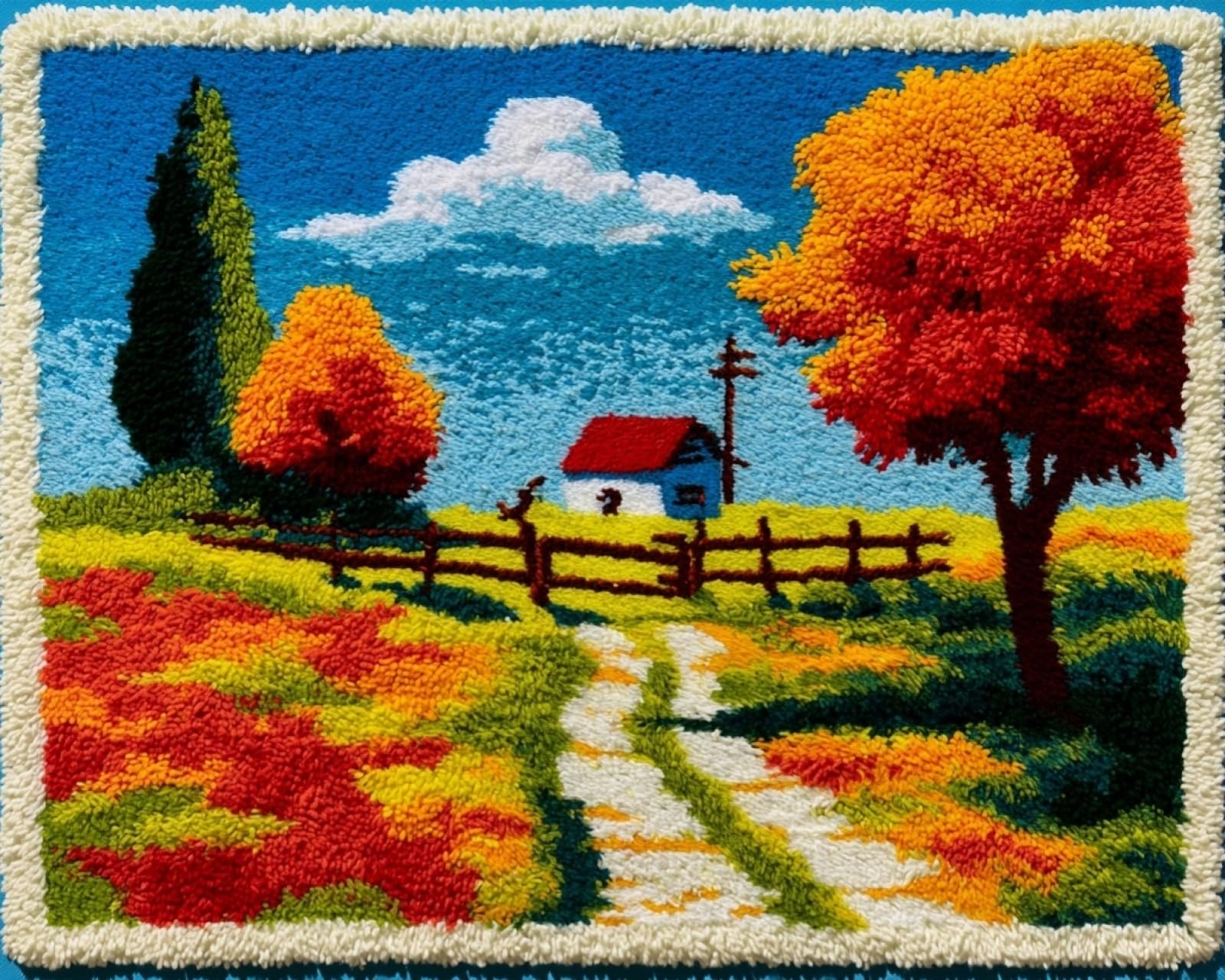 Wallphantom Latch Hook Kits for Adults Rug,Farm Fence Courtyard