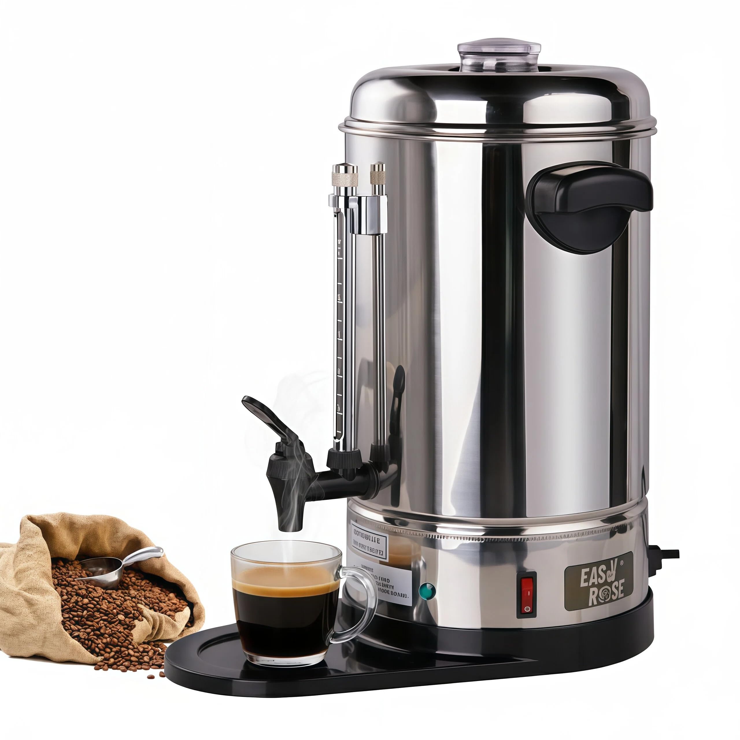 EASYROSE Commercial Coffee Urn, 40-Cup (6.3 Qt) 1250W Stainless Steel Percolator with Removable Filter & Automatic Keep-Warm Function, for Office,