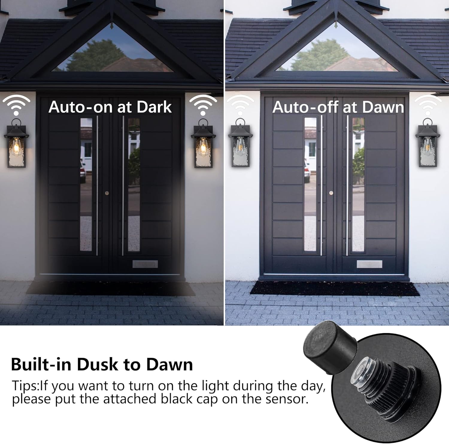 Outdoor Porch Light with GFCI Outlet, Dusk to Dawn Exterior Lights Fixture Wall Mount for House, Black Wall Sconce Lighting with Plug, Waterproof Patio Lights for Garage