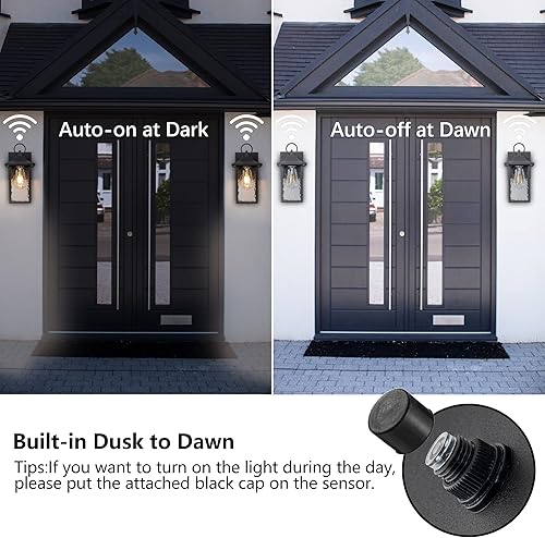 Miniatura 4 de Luz de porche para exteriores con salida GFCI, lámpara exterior del atardecer al amanecer, luz de porche frontal negra mate para casa, aplique de