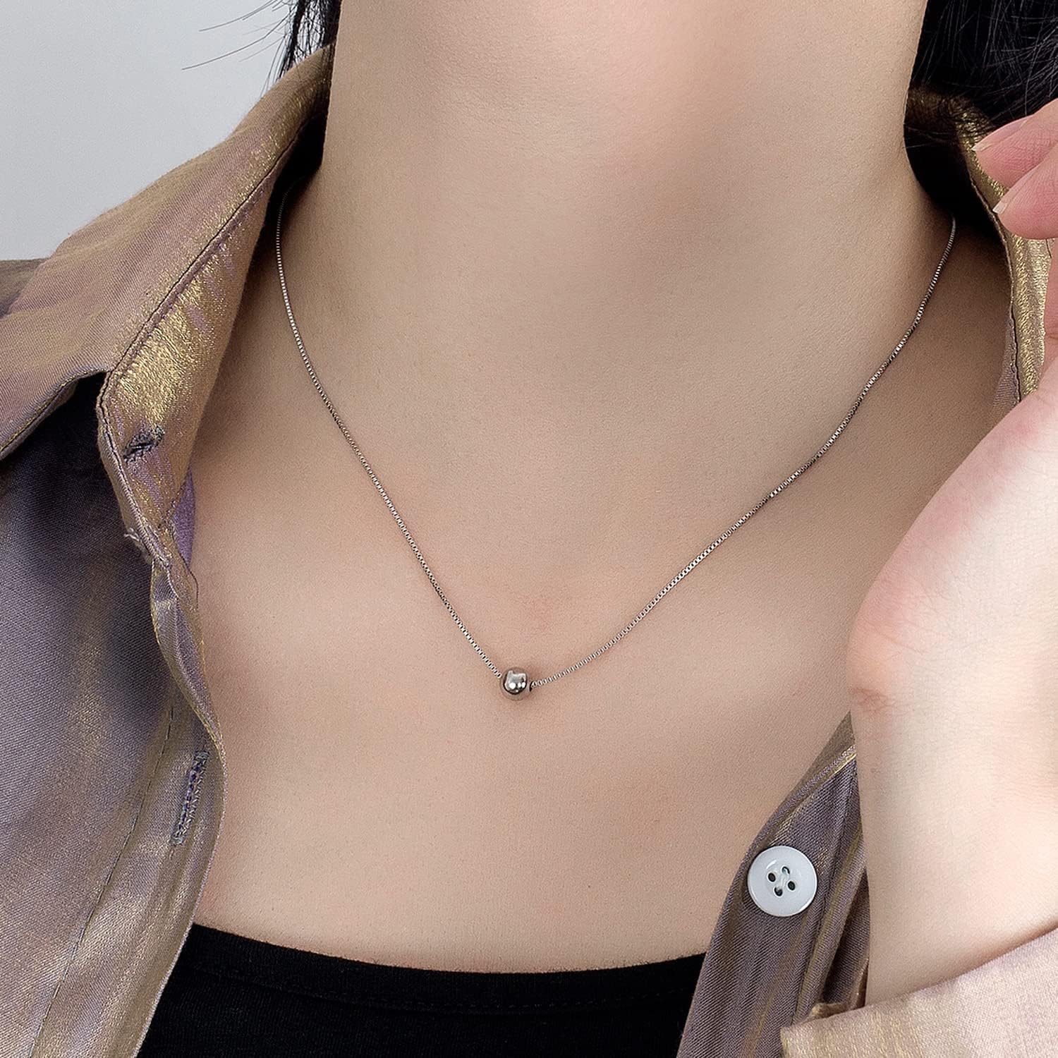 Dankadi Classic Sterling Silver Ball Necklace For Women Fashion Bead Pendant Choker Solid 925 Silver Chain 16 "+2 "Adjustable Fine Jewelry Gift - Image 3