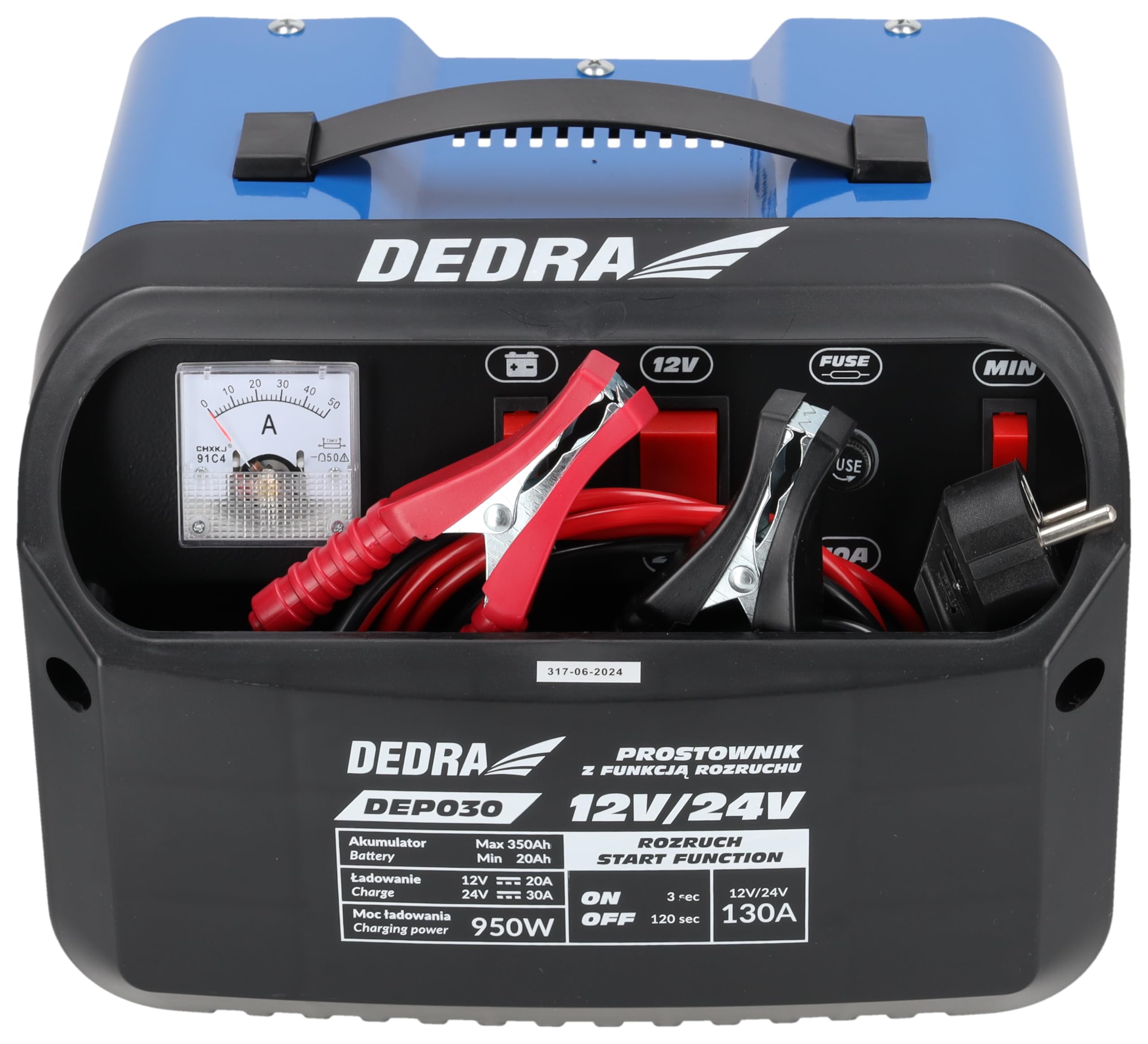 DEDRA Chargeur Démarreur 12/24V 30A Professionnel – Booster Batterie 400A Jusqu’à 350Ah – Fonction Désulfatation + Réparation – Câbles 2m Cuivre Pur, Écran LCDs, Bleu