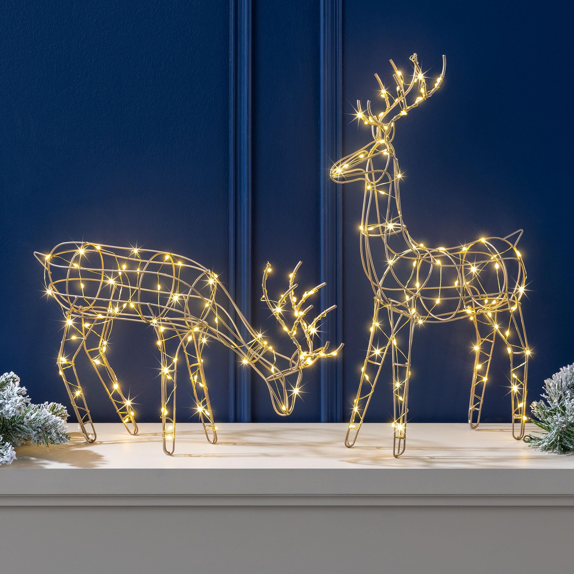 Christow Light Up Reindeer Decorations, Champagne Gold, Set of 2