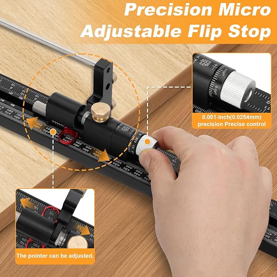 Precision Track Saw Parallel Guide System with Micro Adjustable Flip Stop, Zero Calibration, Repeatable Rip Cuts, 0.001 IN, Compatible with Festool Makita Milwaukee Triton Powertec WEN Guide Rails