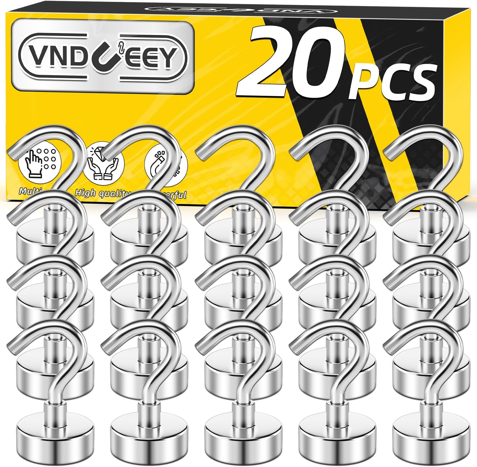 6-Pack Heavy Duty Magnetic Hooks - 25 LBS Pull Force Each, Neodymium Magnets For Hanging