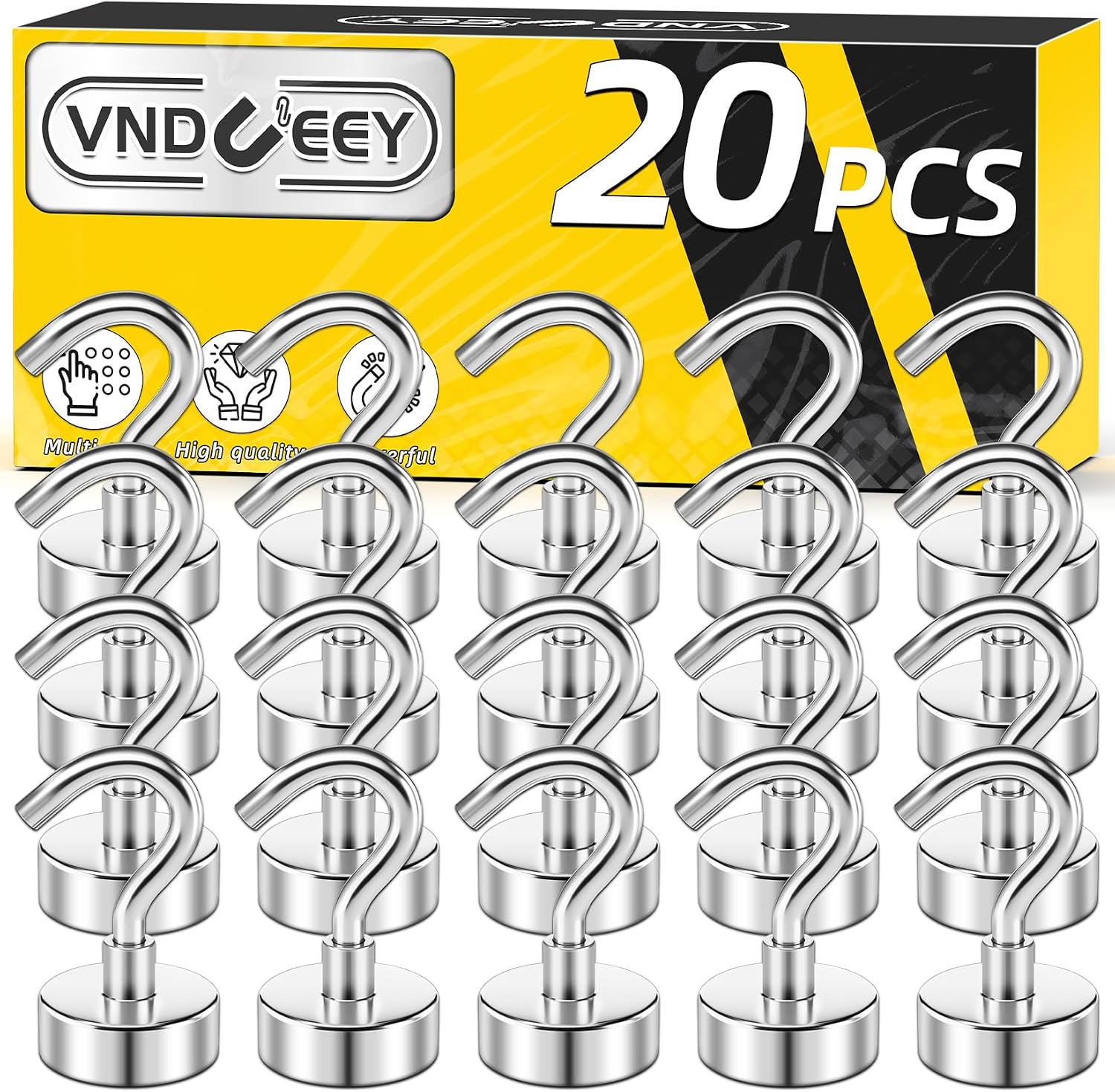 VNDUEEY 20 Pack Magnetic Hooks, 25Lbs Magnet Hooks Heavy Duty, Strong Magnetic Hooks Cruise, Fridge Magnets with Hooks for Hanging, Magnet Hook for Kitchen, Classroom, Garage, and Office