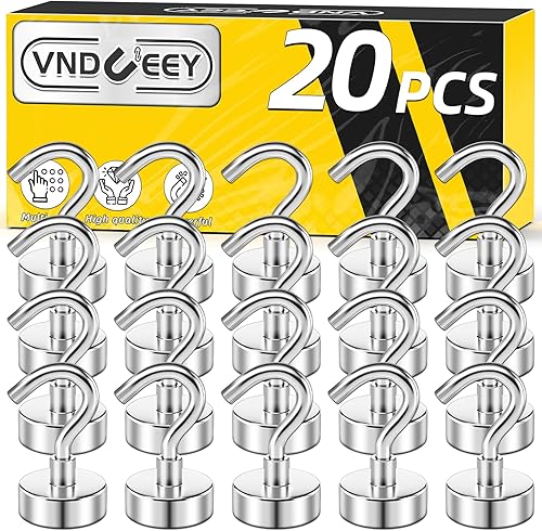 VNDUEEY Paquete de 20 ganchos magnéticos, ganchos magnéticos de 25 libras resistentes, ganchos magnéticos fuertes para crucero, imanes de