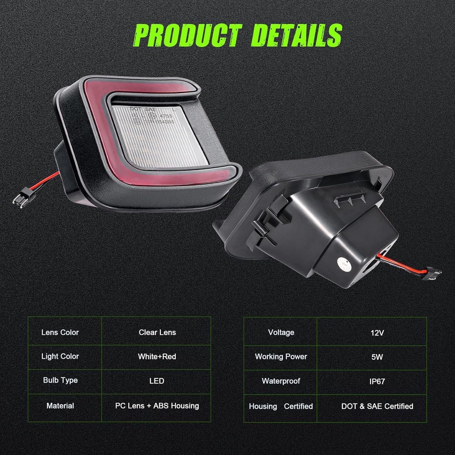 LED License Plate Lights Compatible with 2002-2018 RAM 1500, 2500, 3500 2019-2022 RAM 1500 Classic Pickups | 6000K White LED Tag Lamps,Smoke Lens 2-Pack