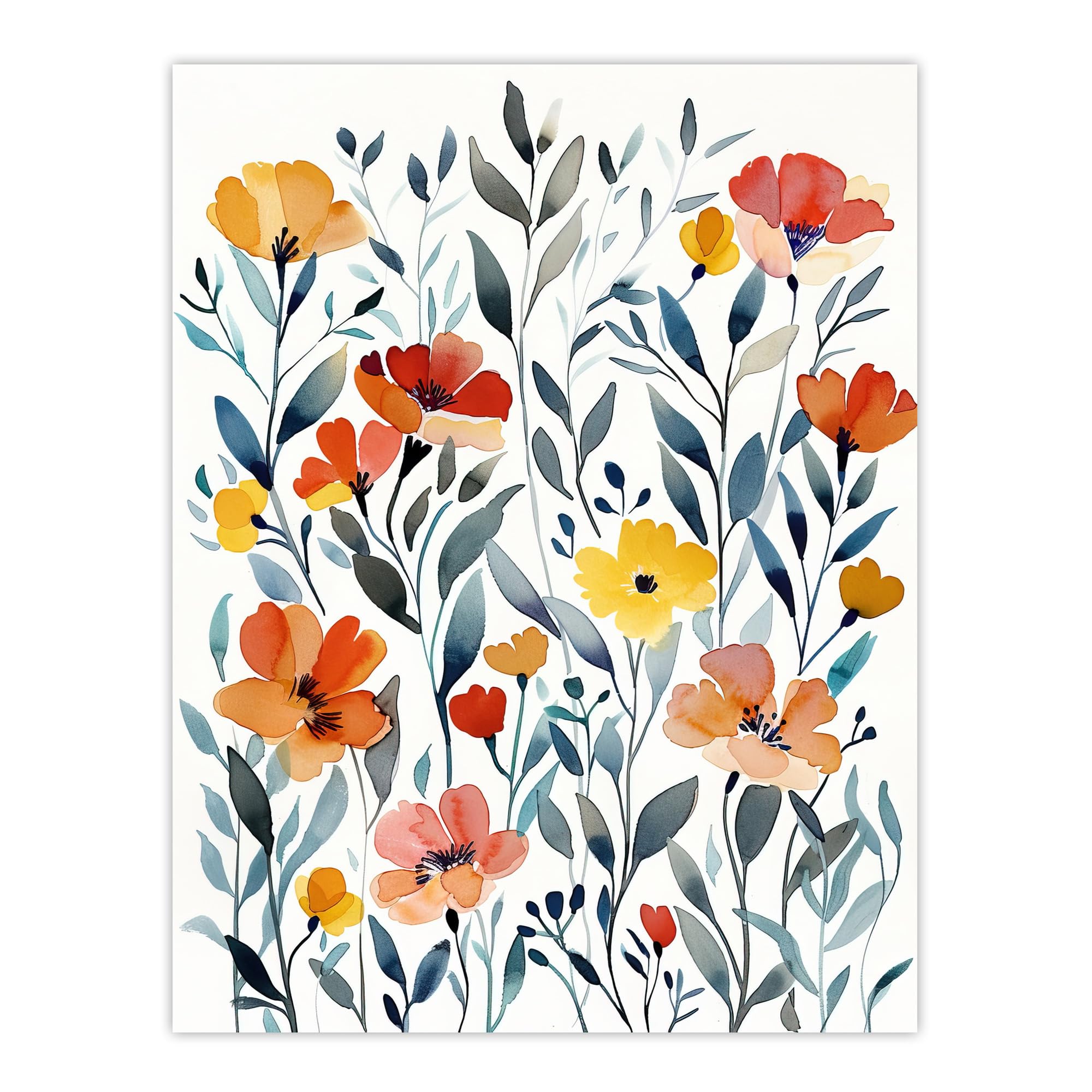 Artery8 Wildflower Field Floral Wall Art Print W18" x H24" Orange