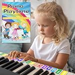 QMG Rainbow Color Piano and Keyboard Sticker and Kids Piano Learning Book Easy to Follow Instructions for Kids, Beginner Piano Book for Children, Easy Piano Sheet Music for Kids