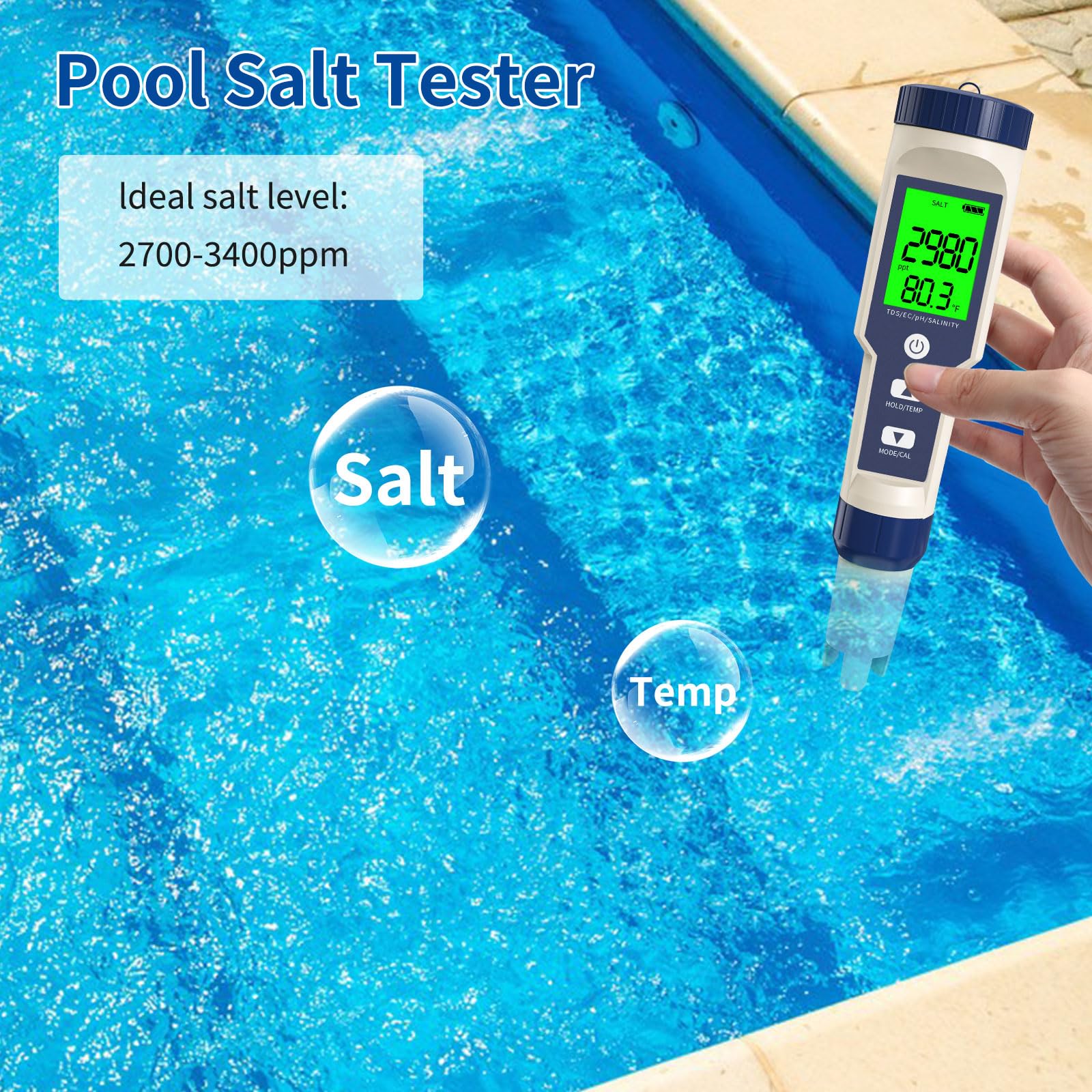 YIYEGO Digitales pH Messgerät Wasser, 5-in-1 TDS EC Salzgehalt Temperatur pH Tester mit ACT, IP67 Wasserdicht, für Wasser, Pflanzen, Trinkwasser, Aquarien, etc