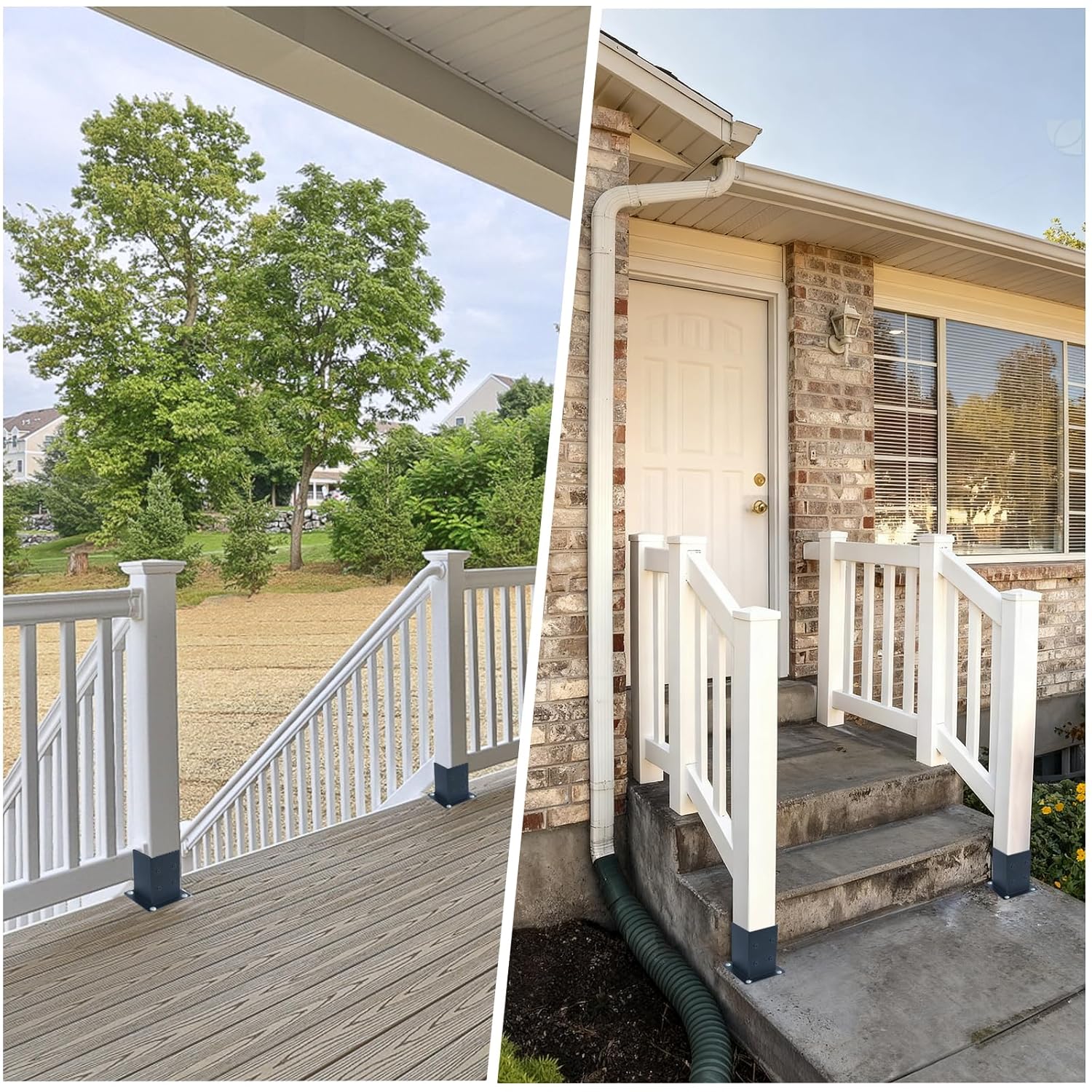 4x4 Post Base 4Pcs(Inner Size 3.55"x 3.55")Concrete Post Brackets Anchors 13 Gauge Thick Solid Steel Heavy Duty Stainless Steel Screws Black Powder Coated for Pergola,Decking,Railing,Mailbox