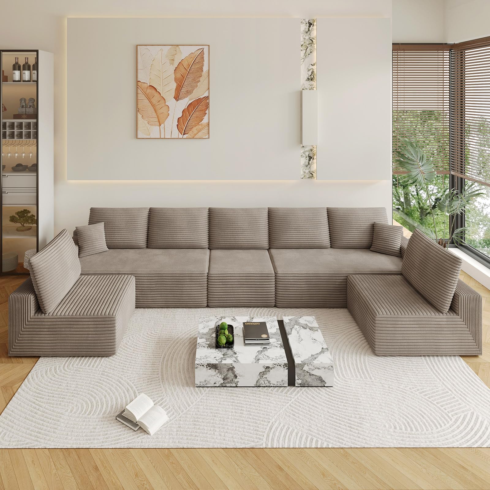Oversized Modular Sectional Sofa Couch, Large 7 Seater Corner Sofa Modern U Shaped Sectional Couch Cloud Couches for Living Room, Office, Spacious Space, Corduroy, No Assembly Required, Camel