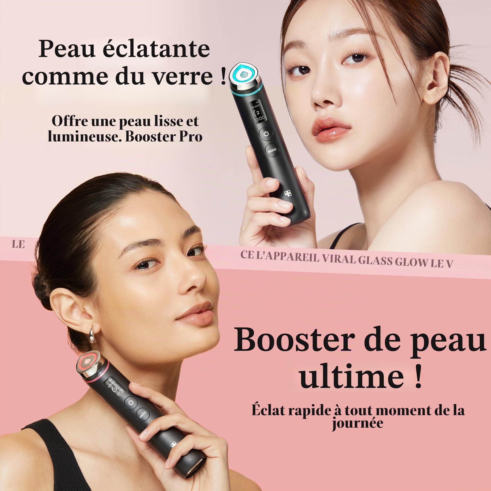 medicube Routine Éclat Ultime : Booster Pro Noir | Appareil Glass Glow 6-en-1 & Sérum Pink PDRN 30ml | Éclat & Élasticité | Idée Cadeau Femme