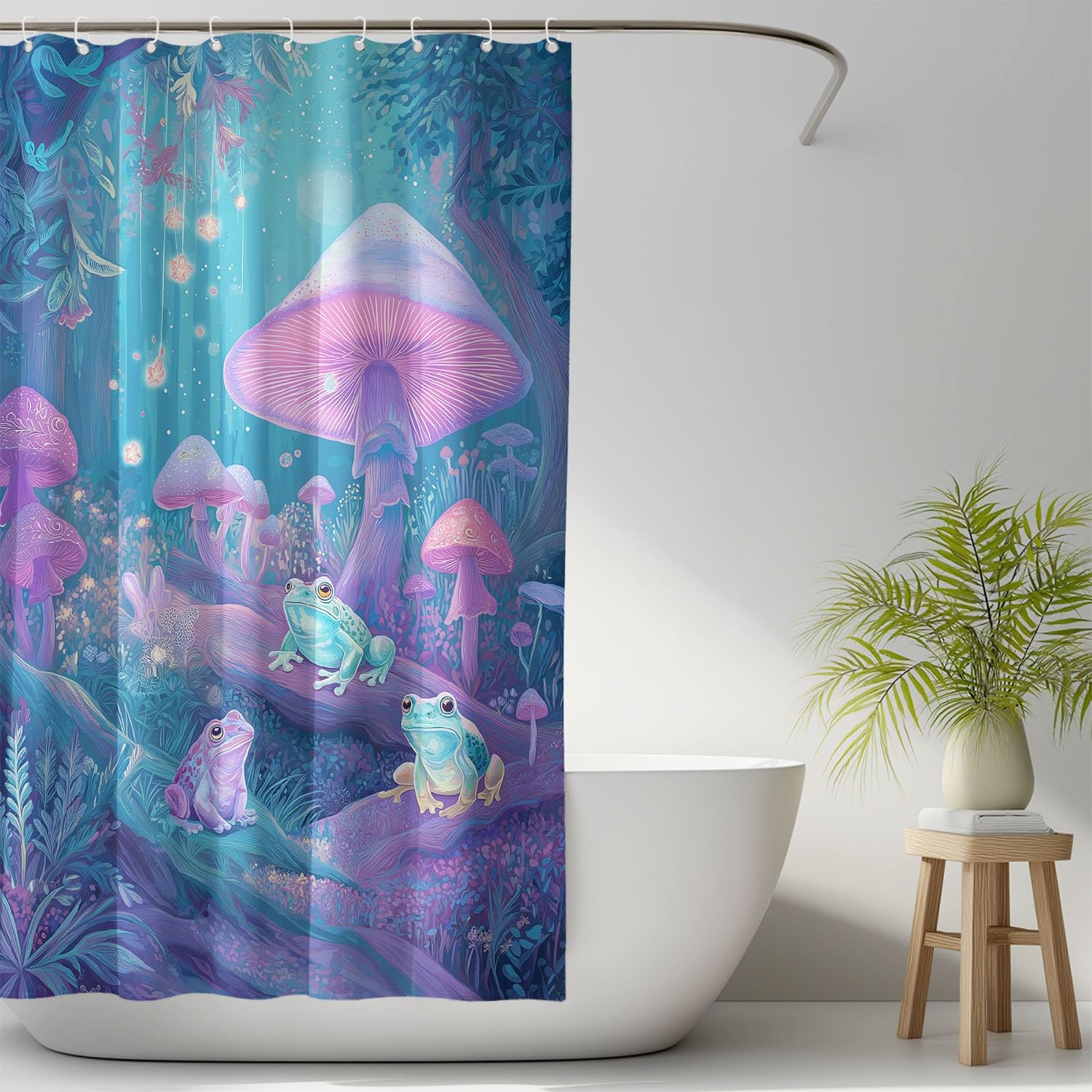 Generico Tenda da doccia Carino Fungo Rana, Ciano Rosa tenda da doccia Fantasia per il bagno, tessuto in poliestere impermeabile con ganci 180 x 200 cm Per La Vasca Da Bagno Casa E Hotel Caravan