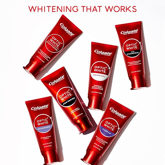 Colgate Optic White Pro Series Vividly Fresh Hydrogen Peroxide Toothpaste, Teeth Whitening Toothpaste, Effectively Removes Tea, Coffee, and Wine Stains, Enamel-Safe for Daily Use, 3.0 oz