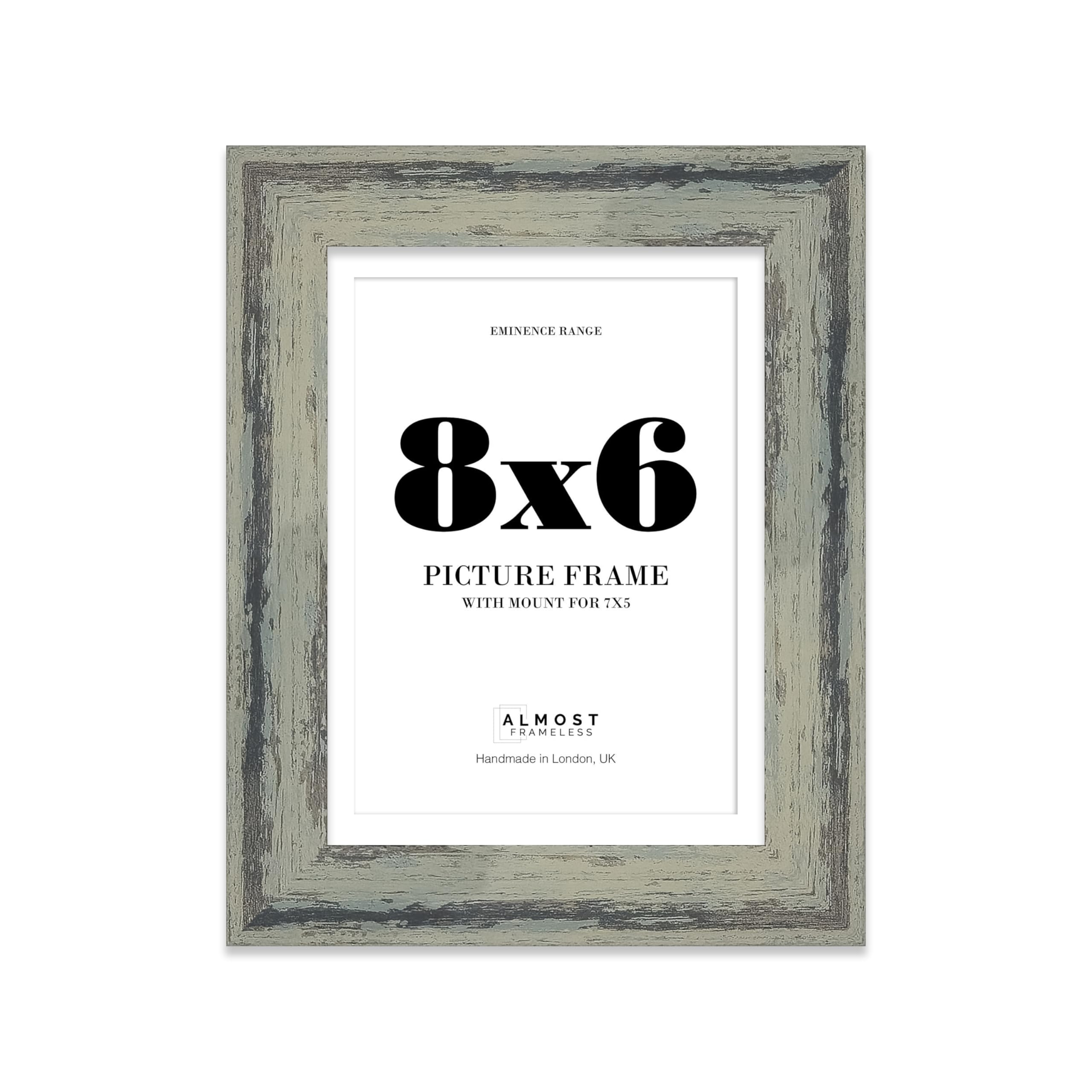8x6" Distressed Green Picture Frame with 7x5" Mount - Reclaimed Wood Style Photo Frame with Distressed Finish, Wall Hooks and Kickstand, 32mm Edge - 1 Pack