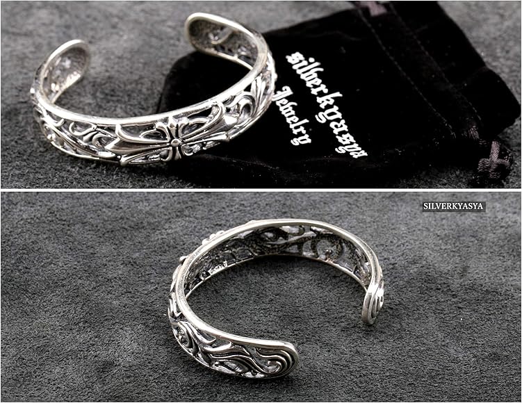 すごく素早い925クロス ＋字架トライ バル 草模様 バングル SV925 すごく素早い925クロス ＋字架トライ バル 草模様 バングル SV925