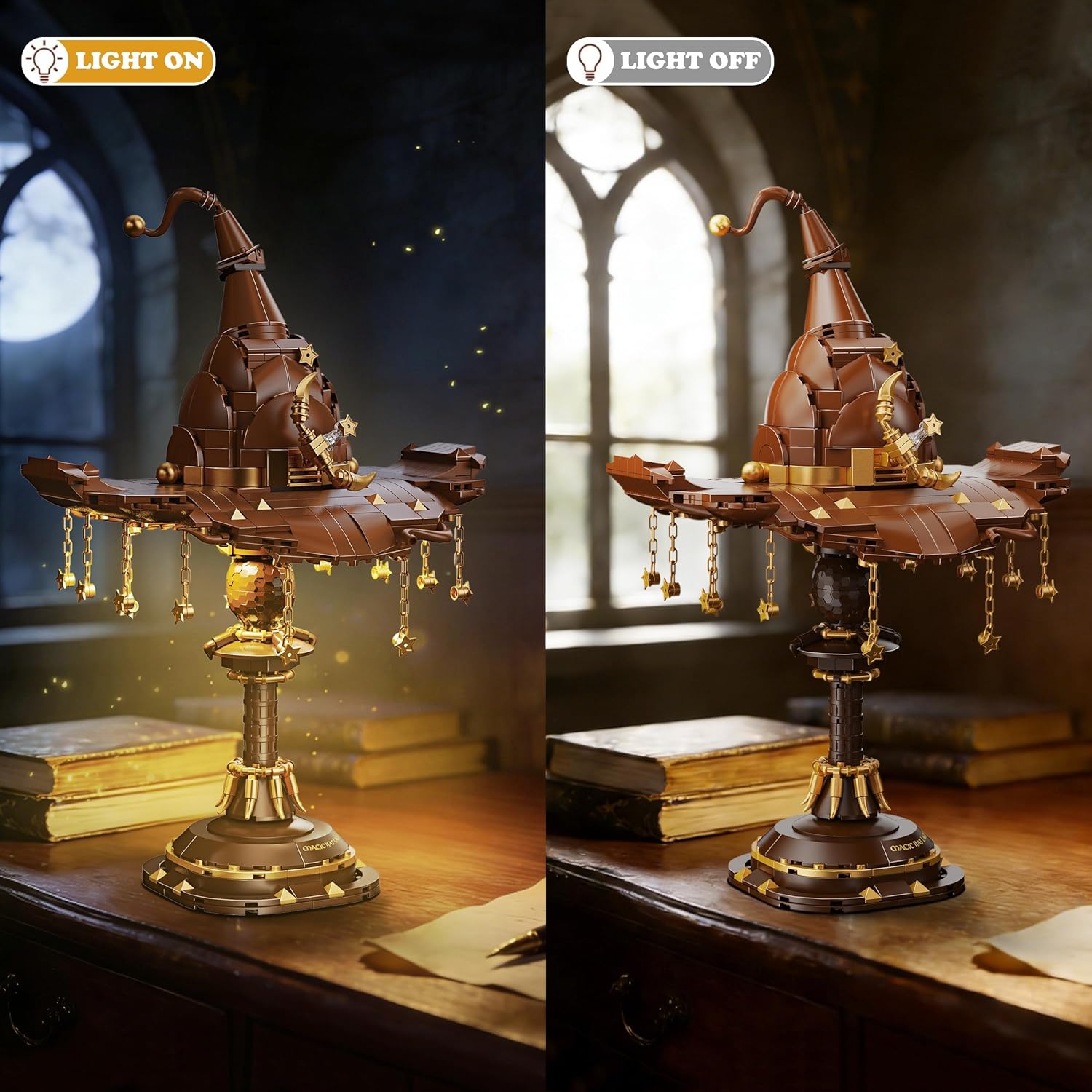 Magic Hat Lamp Building Set, MOC Hary Brown Gold Style Lamp Set with Stars and Chains, Collection Idea Home Décor Gift Toy for Teens Adults 14+ (698PCS)