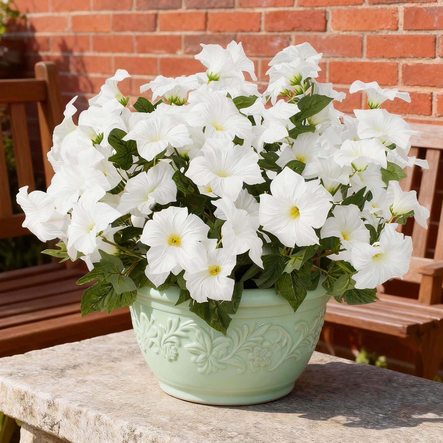 ZeKonan Artificial Flowers for Outdoors, 12 Bundles UV Resistant Fake Morning Glory 16 Inch Faux Silk Hanging Plants Fade Resistant for Spring Front Door Porch Patio Garden Decor