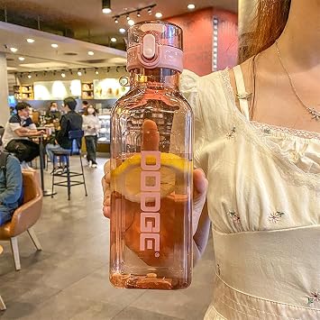 Joyzz Sports Water Bottle, Leak Proof 1L Sports Bottle, BPA Free Sports Water Bottles, Transparent Square Water Bottle, Portable Water Bottle (Pink) for Fitness, Camping, Outdoor Sports