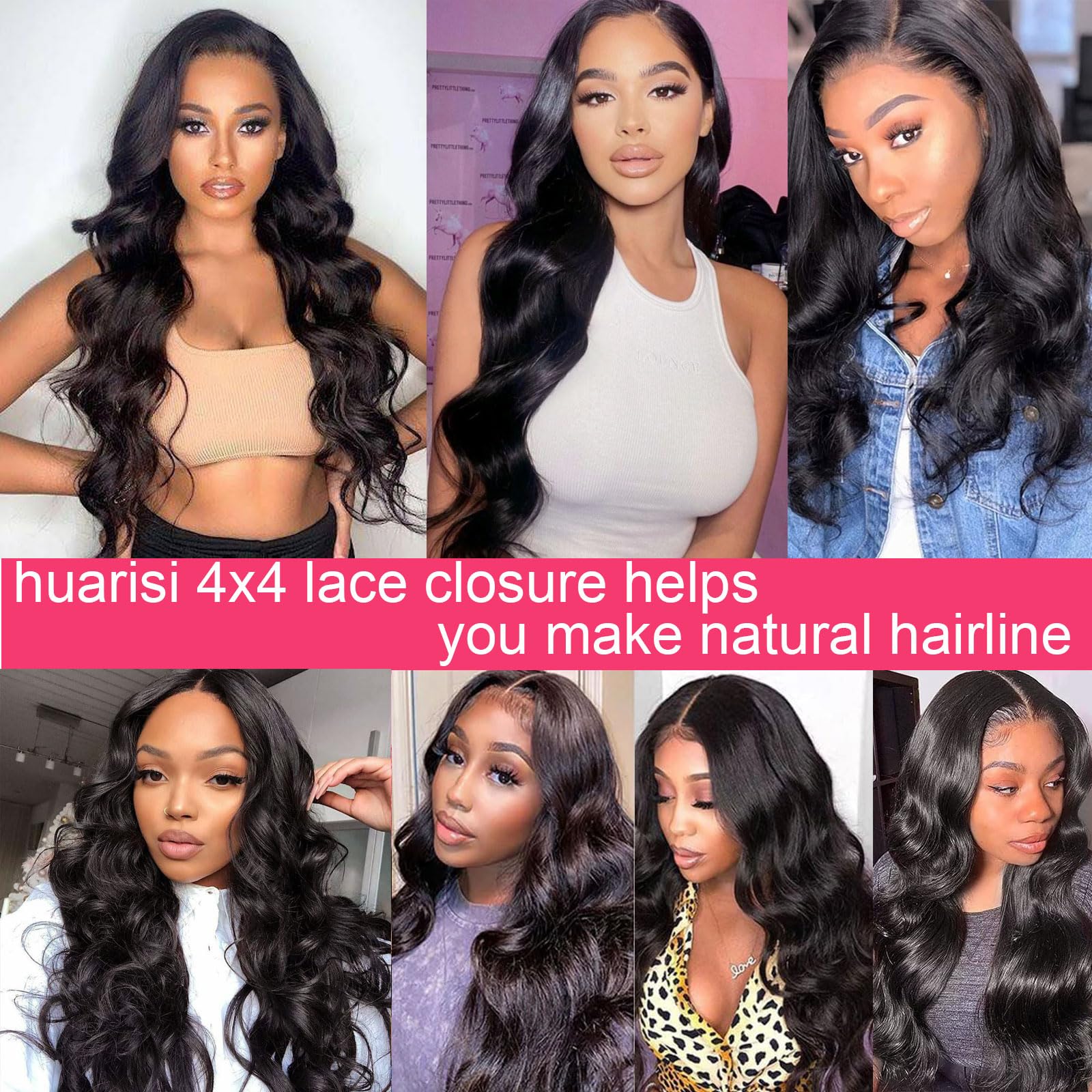 Huarisi 4x4 Lace Closure Body Wave Human Hair Free Part 16 Inch 12A Virgin Brazilian Wavy Hair Closure with Baby Hair Bleached Knots Transparent Lace Sew in Natural Hairline Density 150% - Image 4