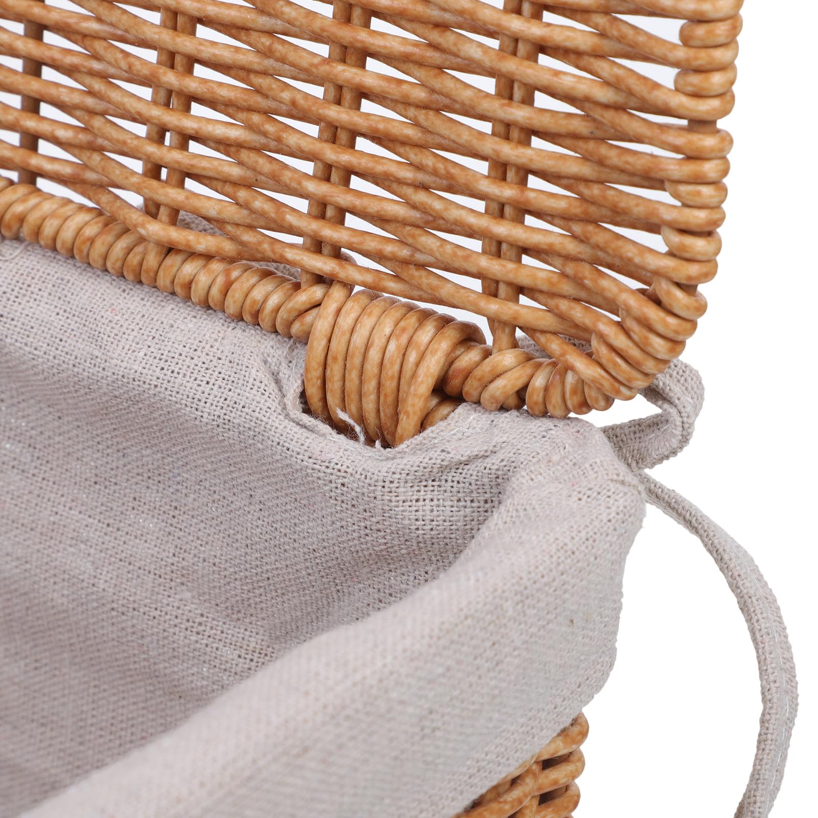 Cesta Porta Oggetti Rettangolare in Rattan con Coperchio | Fodera Interna, Doppio Manico e Formato 32x22x18 Cm, per Cameretta e Armadi