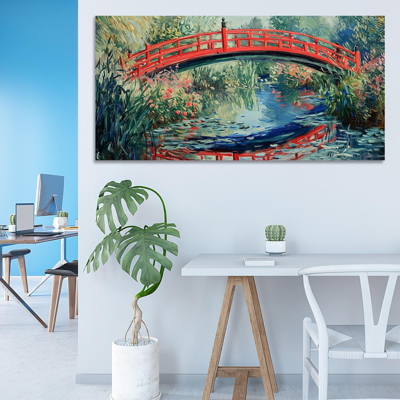 IKDZCM Nowoczesny abstrakcyjny krajobraz sztuka ścienna słynny Monet obraz na płótnie nordycki plakat wydruk obraz do salonu dekoracja domu 60 x 123 cm z ramą rozciągniętą i oprawioną gotowy do