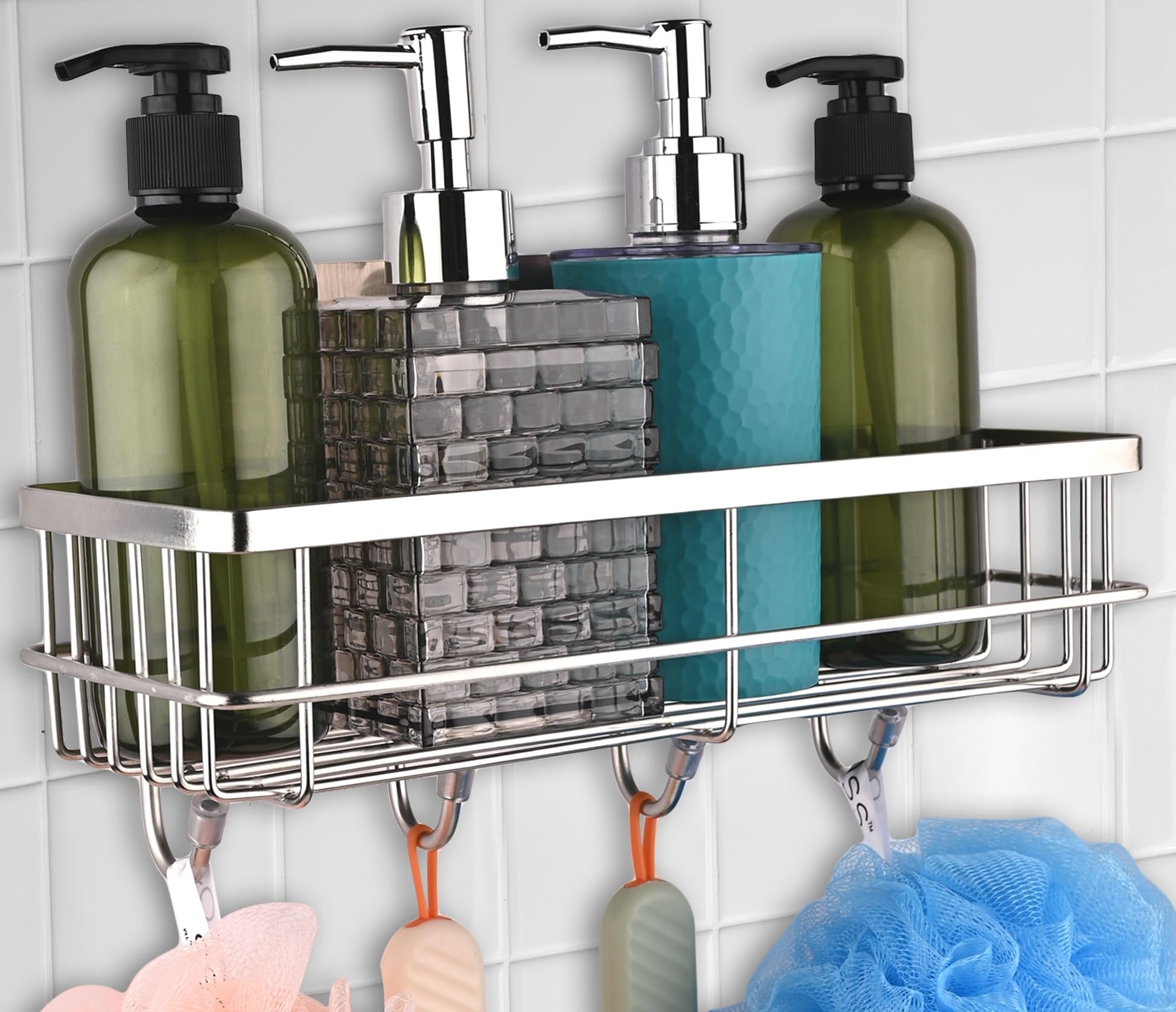 SaleOn Stainless Steel Self Adhesive Rack for Kitchen and Bathroom, Wall Mounted Rack with Hooks, Stainless Steel Rust Free Bathroom Shelf, Bathroom Accessories, Waterproof Shelf (Black) (B0DDT5GHQ6) Amazon Price History, Amazon Price Tracker