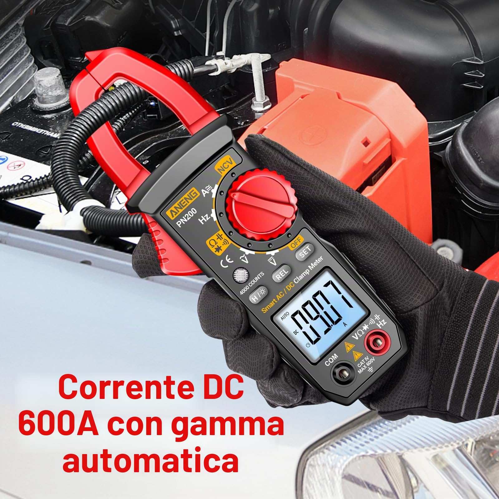 ANENG Multimetro Pinza Amperomtrica PN200,Con Range Automatico TRMS Da 4000 Conteggi Con Strumento Di Rilevamento Della Tensione Senza Contatto,Corrente AC/DC,Tensione,Resistenza,Capacità, Continutà