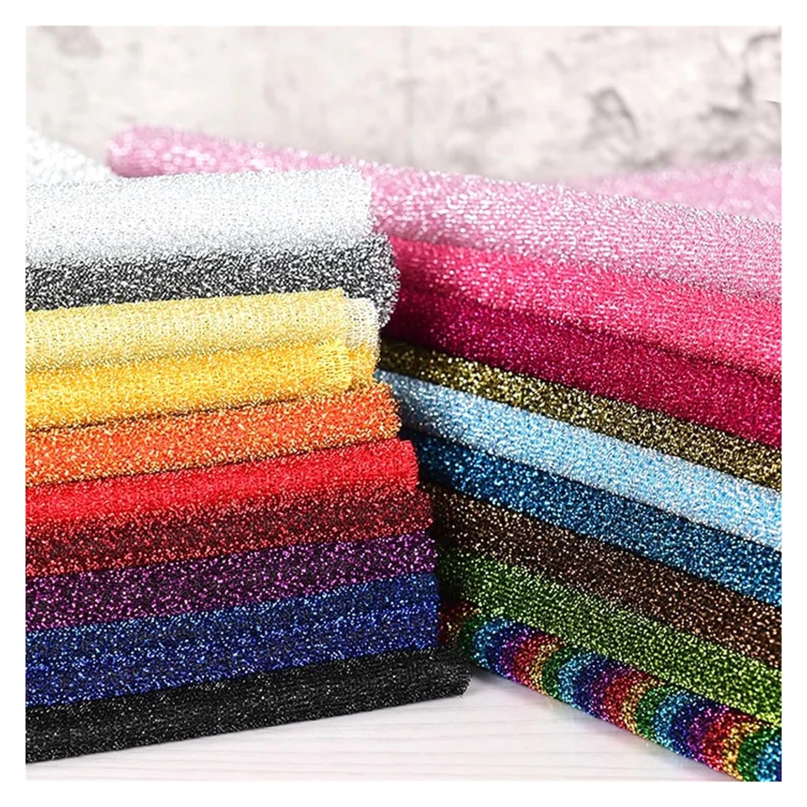 Tejidos metalizados brillantes, Tela elástica de punto con purpurina brillante, multicolor, 50 cm x 150(Red)
