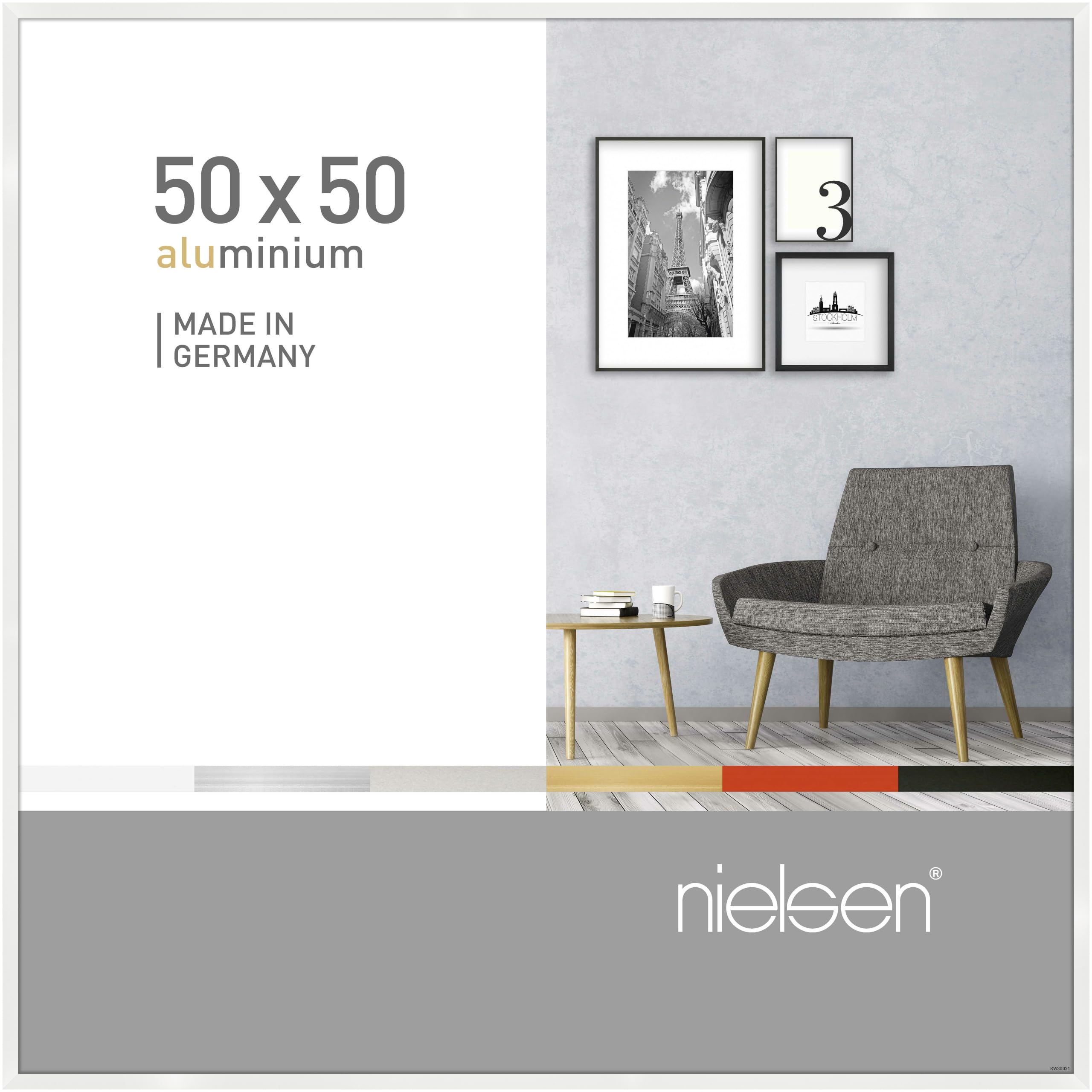 nielsen Pixel Aluminium Picture Frame - Glossy White 50x50cm - with Float Glass and Easy Push-Turn Clips