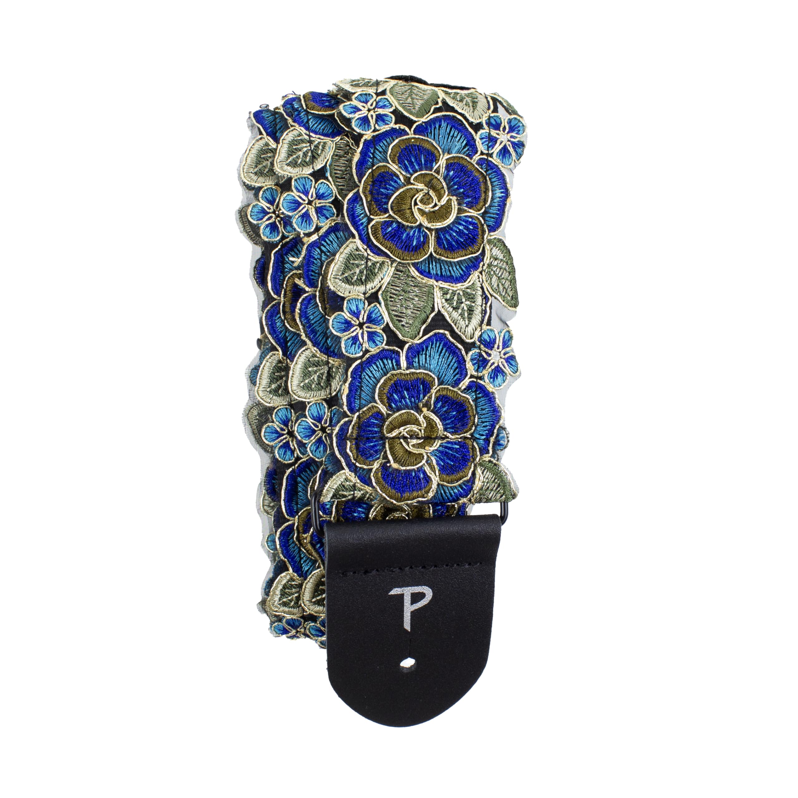 Perri’s Leathers Ltd. – Sangle de guitare en dentelle florale 3D bleue – Longueur réglable – Pour guitares électriques, acoustiques et basses – Bleu et vert – Fabriqué au Canada