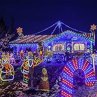 Vista 6 de Luces de Navidad azules al aire libre - 99 pies 1216 luces LED de carámbano para exteriores - Enchufe 8 modos luces centelleantes para decoraciones