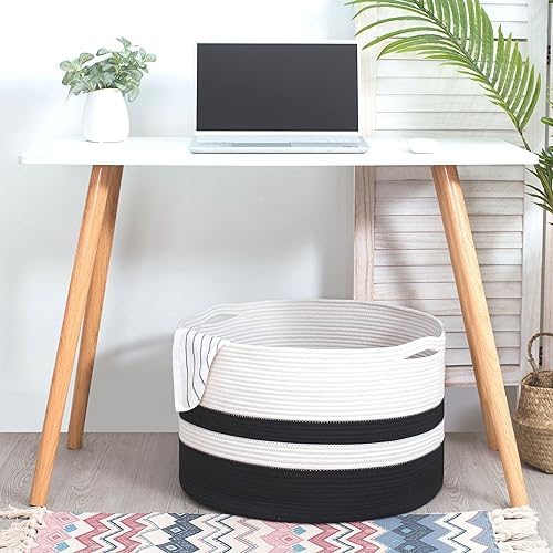 Miniatura 7 de MINTWOOD Design Cesta de almacenamiento extra grande de 22 x 14 pulgadas, cesta de lavandería, cestas decorativas de cuerda de algodón tejida para