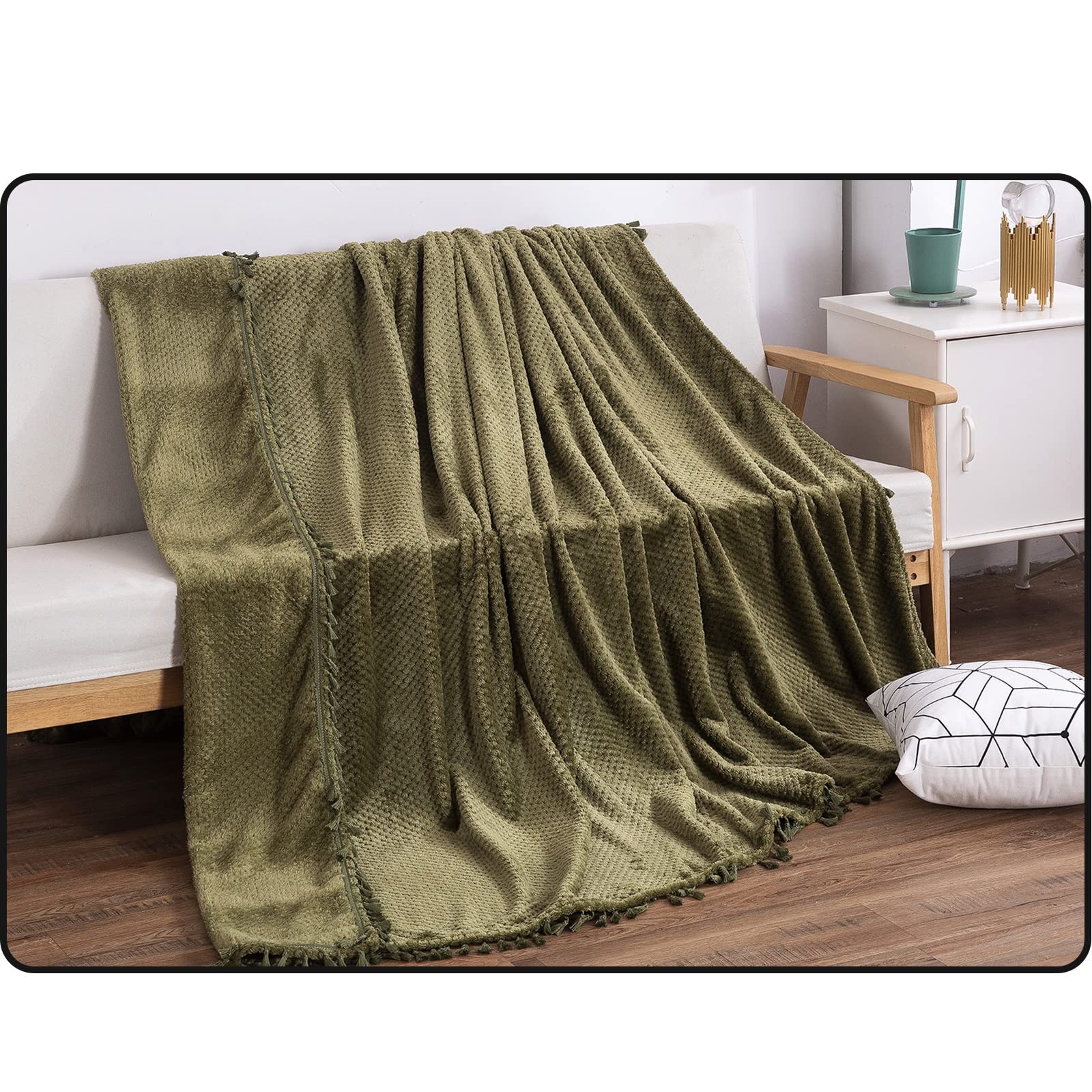 Coperta in 100% cotone, coperta lavorata a maglia per divano e letto, morbida coperta in maglia con nappa, soffice con 2 federe quadrate, per casa, viaggi in auto, viaggi in aereo, picnic, hotel (C