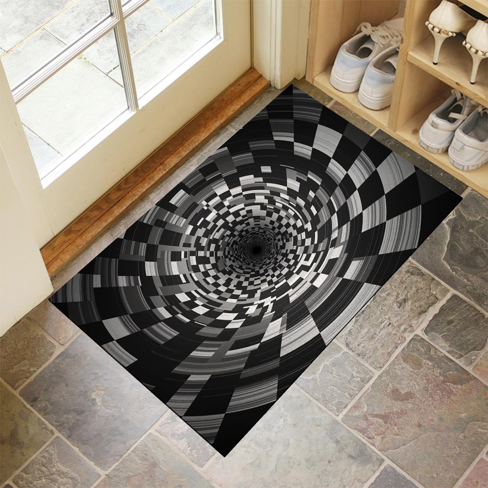 Tapis de intérieur noir avec paillasson de design moderne et abstrait 45x75