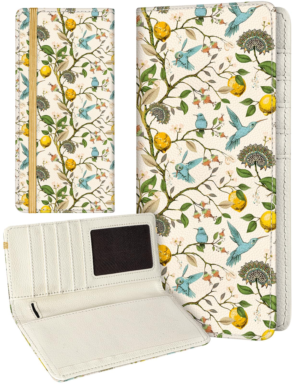 Slohif Checkbook Cover for Personal Duplicate Checks - Women Check Cover Book Wallet Holder Yellow Lemon Bird Faux Leather Top Side Tear