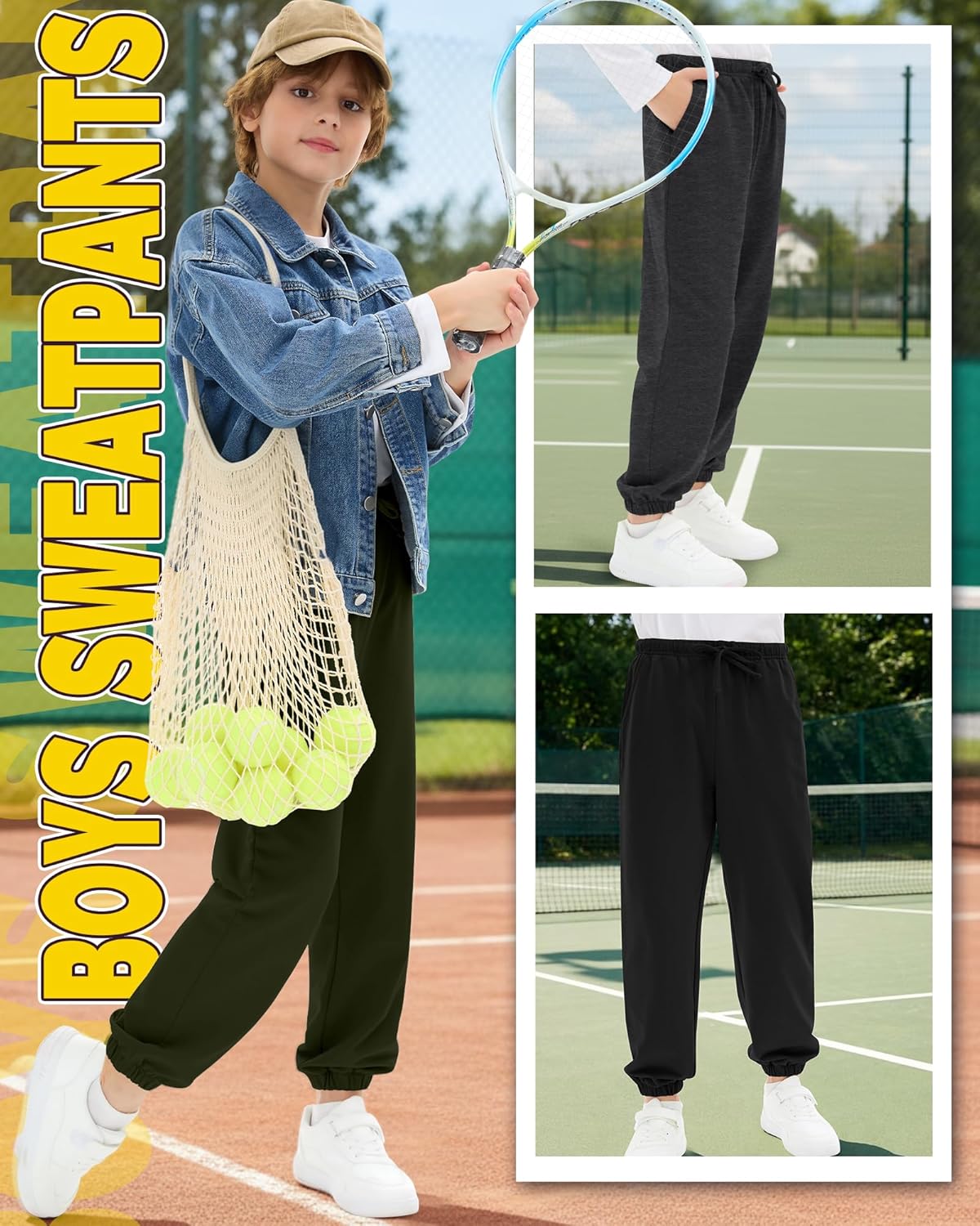 4 Pack Boys Joggers Athletic Drawstring Sweatpants Kids Relaxed Fit Soft Sweat Pants Size 5-14 Years with Pockets - Image 5