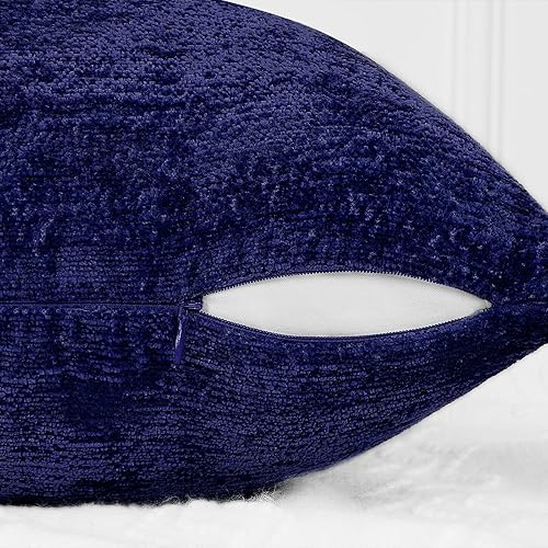 Miniatura 4 de Juego de 2 fundas de almohada decorativas bohemias de 18 x 18 pulgadas de felpilla azul marino con empalme de terciopelo, funda de cojín rústica