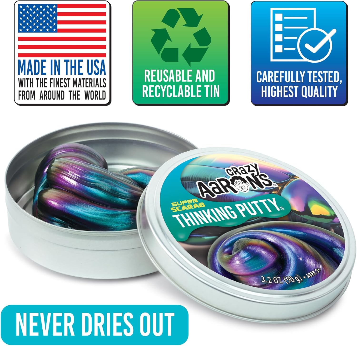 Crazy Aaron's Thinking Putty - Super Scarab - Multi-Color Sensory Putty for Kids and Grown ups in a 4" Tin - Creative and Endless Fun, Stress Relief Therapy Toys, Never Dries Out - Made in USA