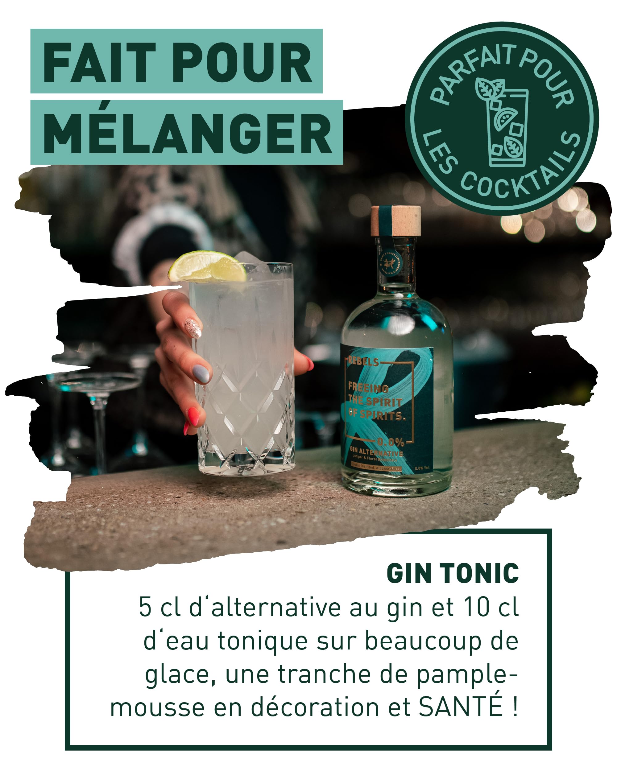 REBELS 0.0% - Alternative sans Alcool inspirée du Gin - Botanical Dry - 500 ml - Distillé deux fois pour un Arôme intense - Goût primé - Végan - Pour Mocktails comme Gin Tonic