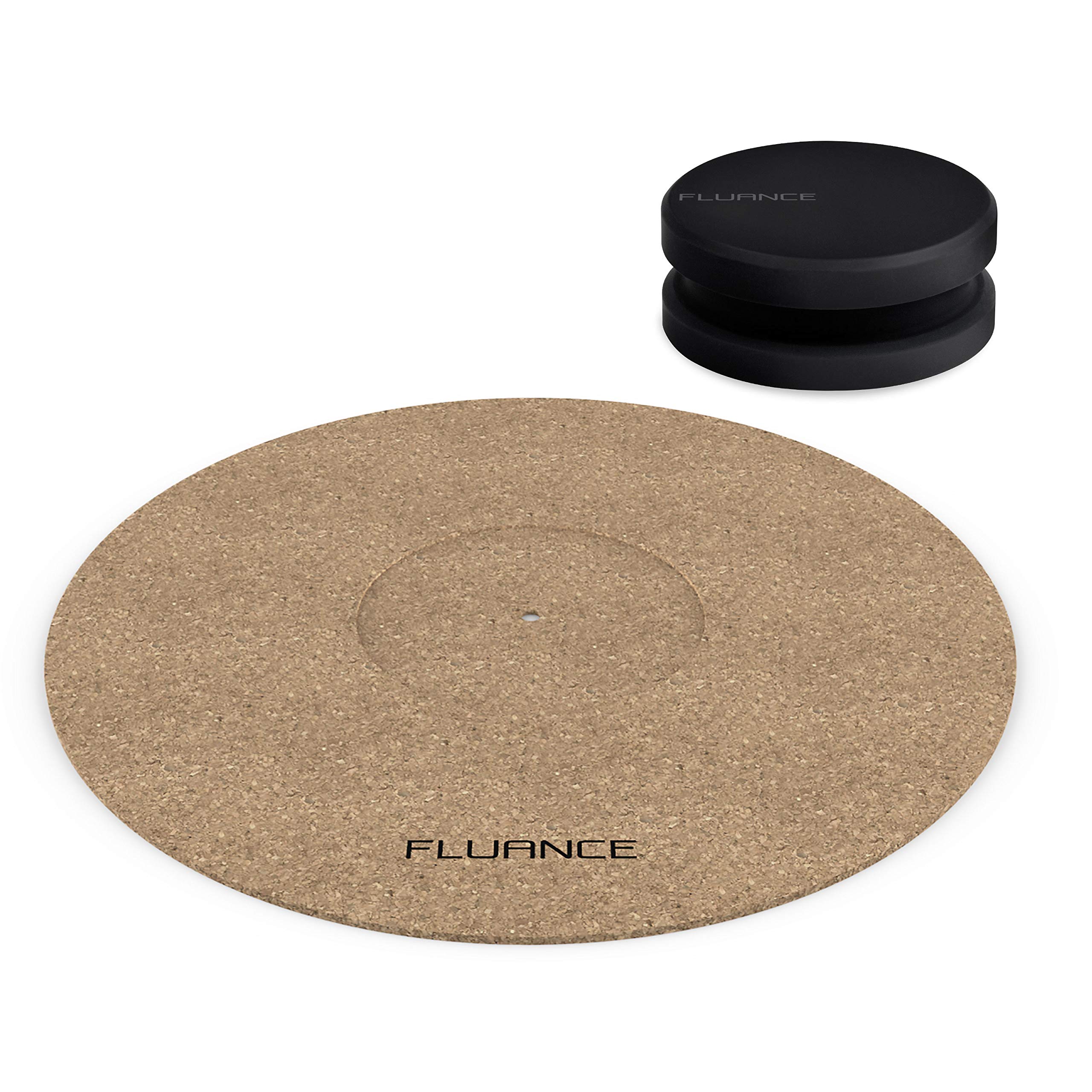 Cork Platter Mat and HiFi Vinyl Record Weight 760 Gram Steel LP Disc Stabilizer Turntable Accessory with Rubberized Coating and Protective Velvet Pad for Vibration Damping (RW03)