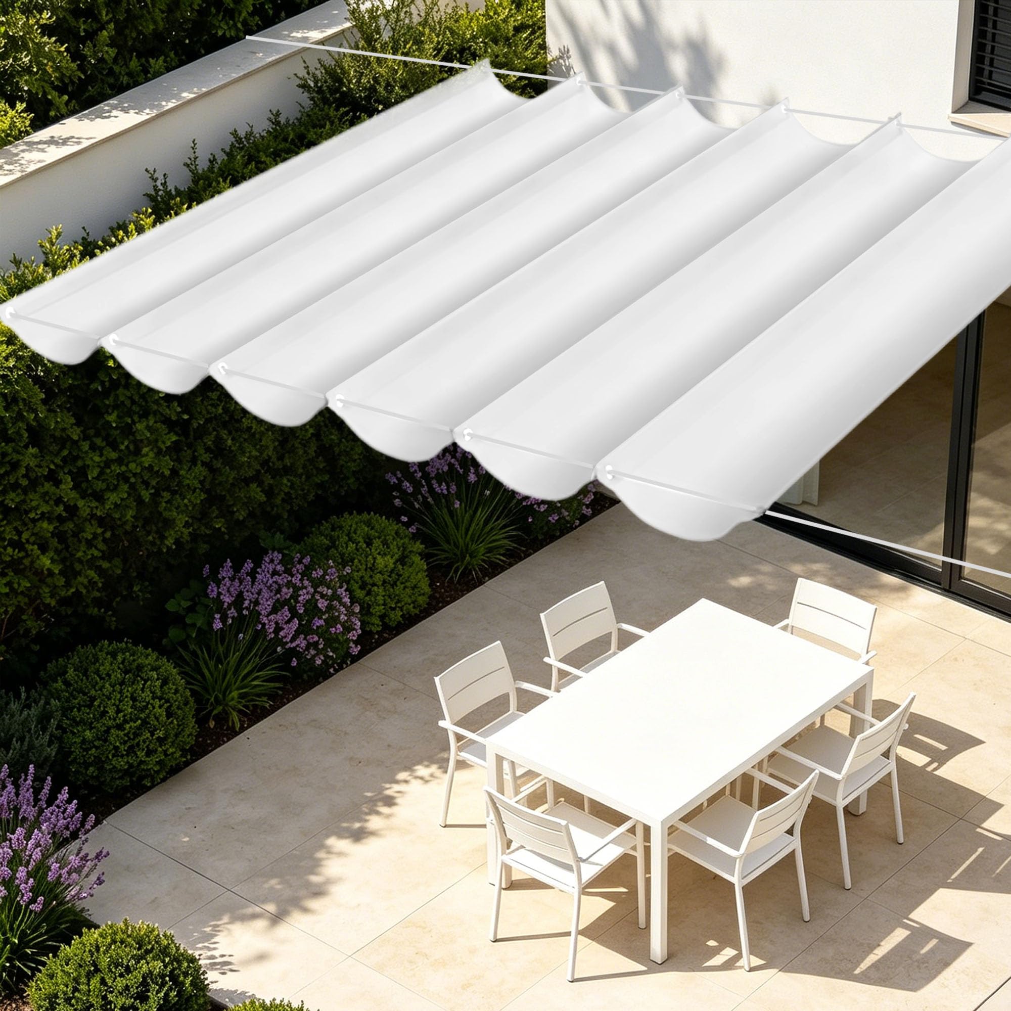 Toile d'ombrage rétractable pour terrasse : bâche 5.5x6m imperméable contre la pluie et le soleil