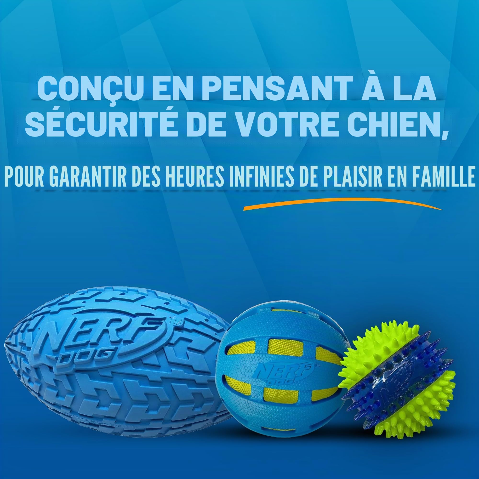 Nerf Dog Coffret cadeau jouet : balle en caoutchouc de 9,7 cm, balle couinante en caoutchouc thermoplastique translucide de 6,9 cm, balle couinante et ballon de football couineur en caoutchouc de 15,2