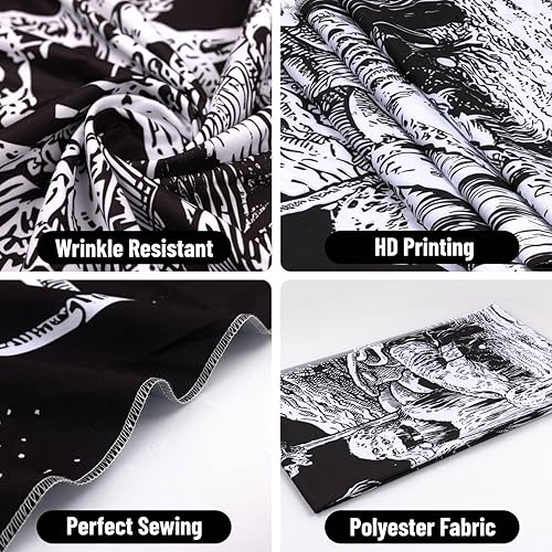 Miniatura 5 de Tapiz de calavera gótica en blanco y negro para dormitorio, esqueleto gótico, tapices de pared de Halloween, estético, horror, fantasma, jinete,