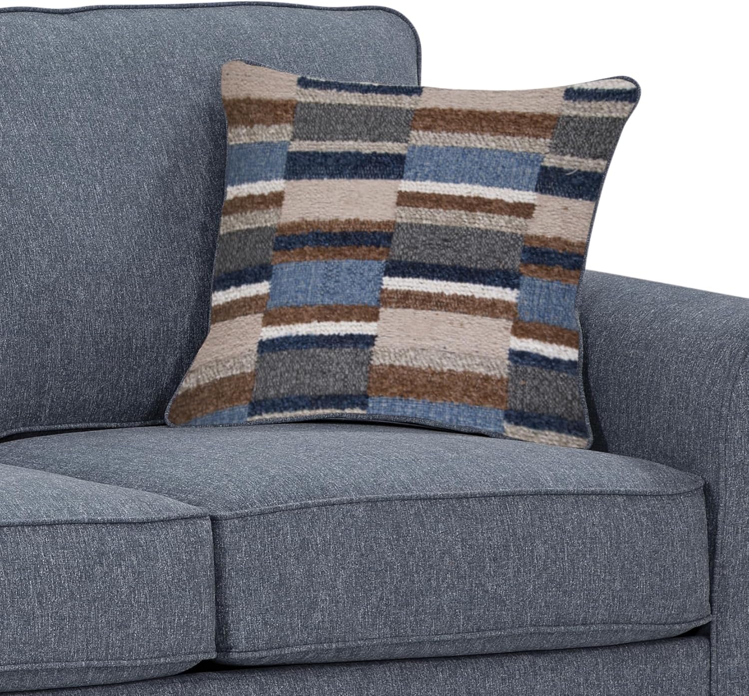Blue Linen Rolled Arm Sofa with Removable Cushions